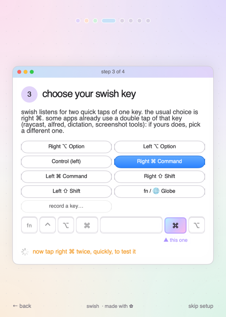 Choosing and testing your swish key.